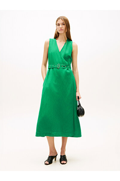 Tommy Hilfiger Women's Relaxed Fit V-Neck Waist Belt Detailed Sleeveless Midi...