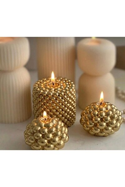 STRAWLİN MAISON Özel Tasarım Gold Metalik Balon Mum Seti - Dekoratif El Yapım...