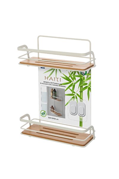Feridras Bathroom shelf, Haiti, made of metal and bamboo, 2 shelves, white