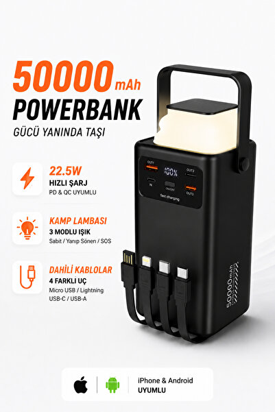 Seyoni 50.000 mAh Yüksek Kapasiteli Powerbank, 22.5W Hızlı Şarj, Çoklu Kablo,...
