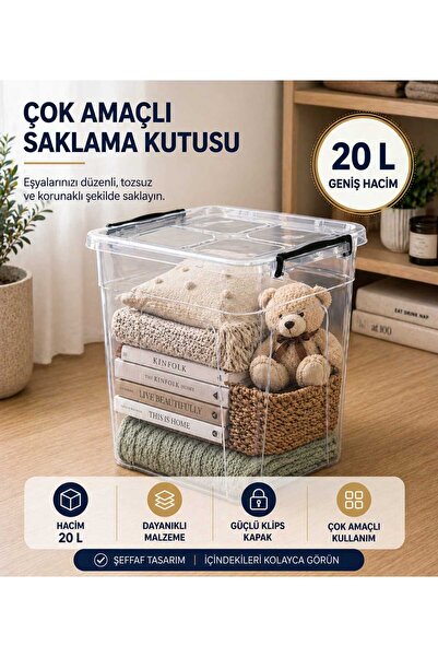 zemihra 20 litre Plastik Kilitli Kapaklı Dikey Derin Saklama Düzenleme ve Dep...