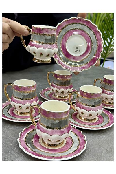 Doğudeko Hand Painting Desrebelle 24K Gold Plated Queen Victorya 6-Piece Porc...