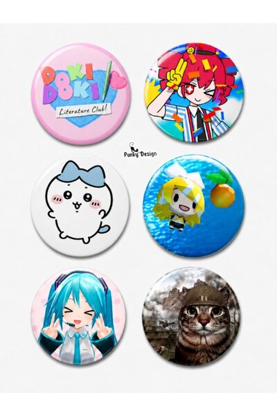 Punky Store Trend-17 - 6'lı Anime Kawaii Rozet Seti Renkli Karakter Desenli S...