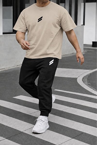 FAEL LİFE Unisex Wide-Let T-Shirt and Sweatpants Set with Double Line Print