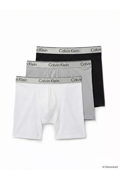 Calvin Klein Erkek Logo İmzalı Elastik Bel Bantlı Pamuklu Üçlü Paket Gri Boxer
