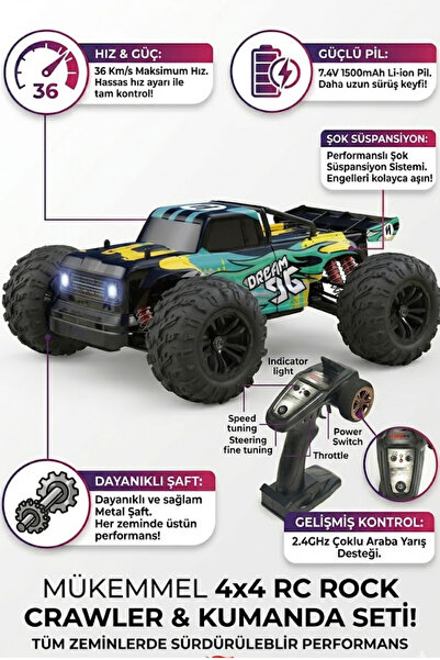 welcomein Oyuncak 2.4 GHz 1500 Mah Şarjlı Pil 36 Km Hız Yapabilen Rc Yüksek T...