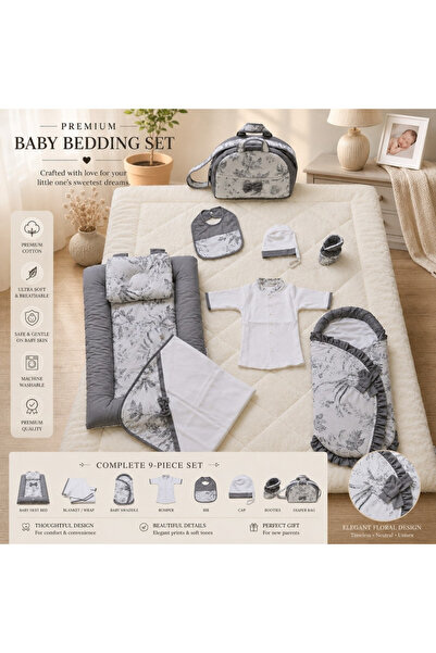 Al Fajr Babys Premium 9-Piece Turkish Newborn set (Taqim)| 100% Cotton Handcr...