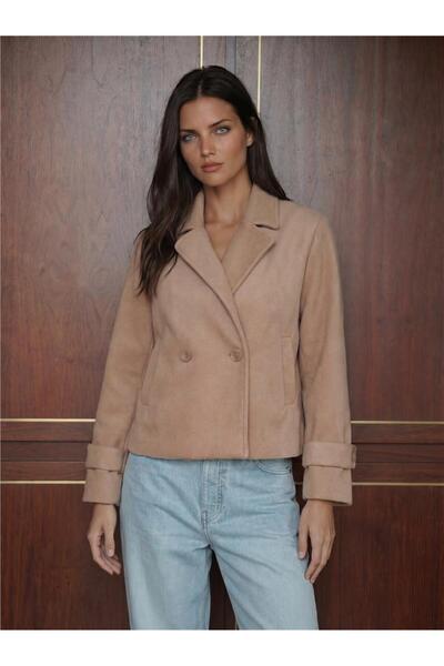 WeShaya Biscuit Cotton Polyester Blend Short Length Buttoned Pocketed Low Sho...