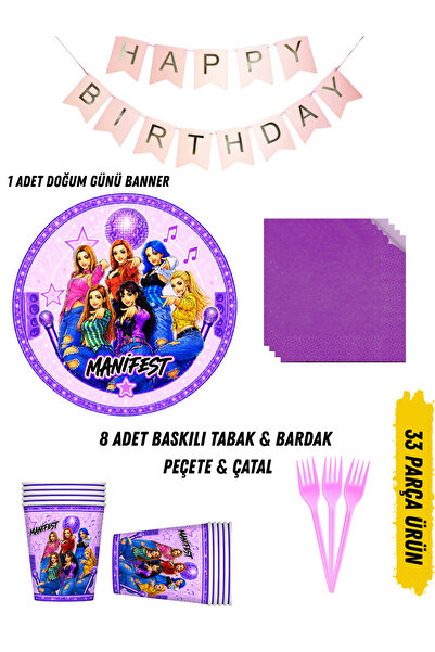 HAPPYLOOPPARTY Manifest Manifest Kız Grubu Doğum Günü Parti Seti Tabak & Bard...