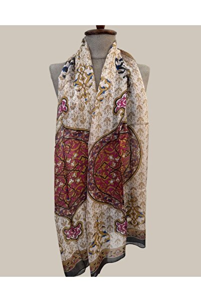 Pure Silk Atelier %100 Saf İpek Çini Desenli Lüks Fular - Sanatsal Tasarım Ba...