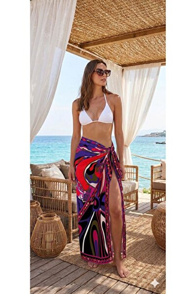 nazzain تنورة شاطئ باريو منقوشة بفتحة جانبية من Pucci Sunset، ملابس شاطئ صيفي...