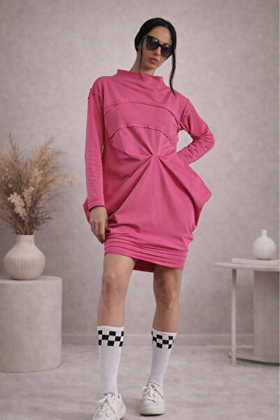 ZAYA Rochie mini roz de damă cu drapaj lateral și croială asimetrică