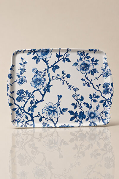 KHAKMA Blue Garden Non-Slip Melamine Tray 41X30 cm – Patterned Presentation &...