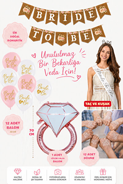 Baloncu Nene Bride To Be Banner Seti Bekarlığa Veda Parti Seti Taç Kuşak Yüzü...