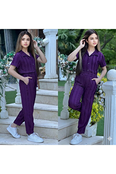 Ütk kids Young Girl and Child Pleated Cuffed Shalwar Trousers+Shirt 2-Piece Set