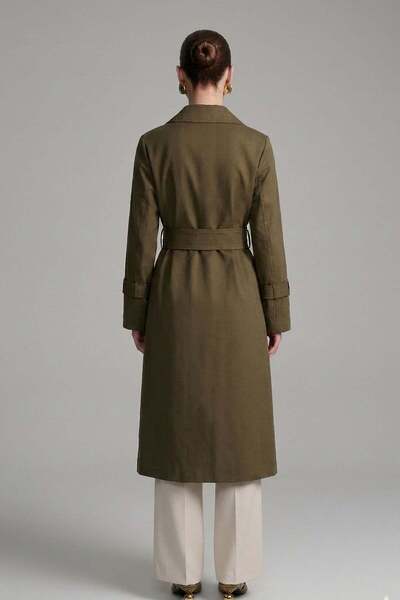 FTZ WOMEN Women's Stylish Belted Seasonal Trench Coat Khaki 31211