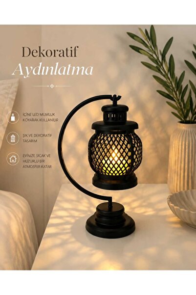 RAINTECH Dekoratif Askılı Fener Mumluk - Rustik Masa Üstü Led Mumlu Gece Lamb...