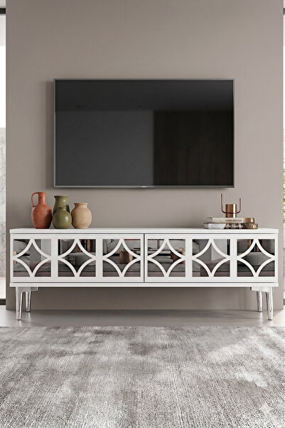 YUMEDİ DESİGN TSA1236BS - FİLİBE TV STAND , TV SEHPASI 120CM BEYAZ-SİLVER