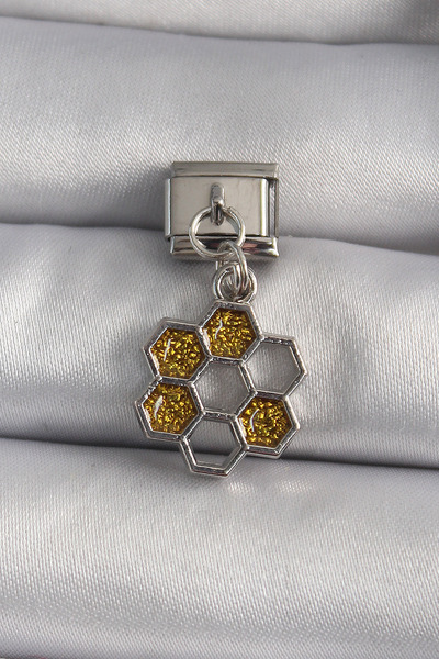MEKs 316L Steel Silver Color Swaying Silvery Honeycomb Model Nomination Charm...