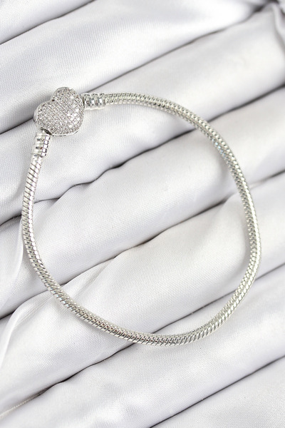 Generic Brand Brass Charm Zircon Stone Heart Model Silver Color Women's Brace...