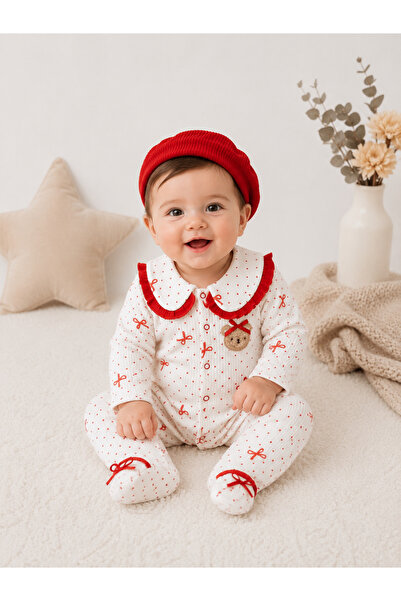 Aa Bebek Ayıcık Nakışlı Şapkalı Kurdelalı Kız Bebek Tulum