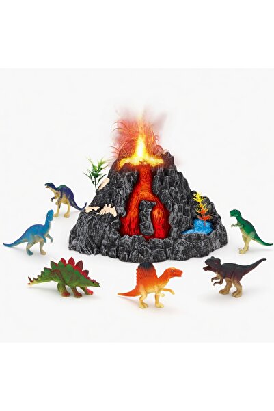 PinkBlue Vulcan Interactiv cu Fum și Lumini, Set 6 Dinozauri, Efect de Erupți...