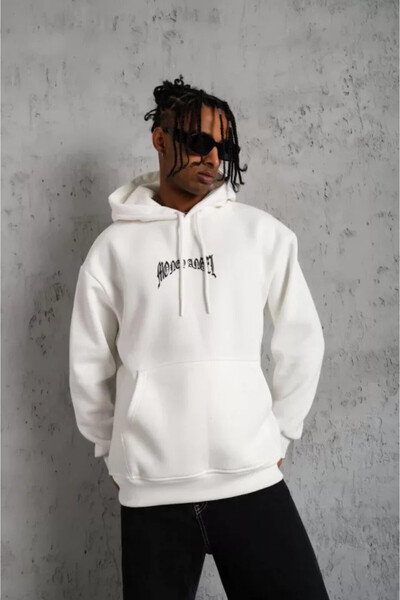 Efnaz style Men's Drawstring Printed Hooded Sweatshirt - White - L - White
