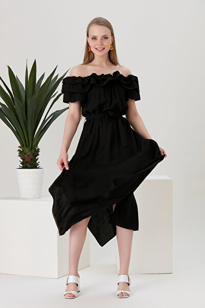 MONAMORE Rochie de damă din in lavat, cu croială asimetrică și guler Madonna