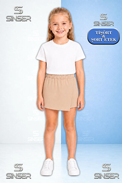 SS SİNSER Team Girl's Plain Unprinted Short Sleeve T-Shirt Shorts Skirt