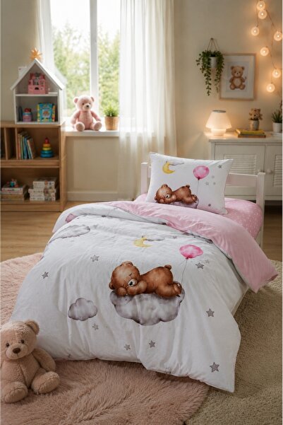 Pure Boutique Children's Duvet Cover Set with teddy bears, clouds and pink Co...