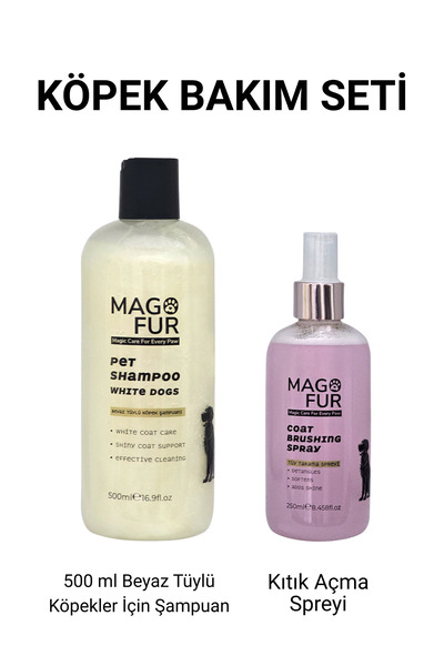 MAGO FUR Köpek Bakım Seti: Beyaz Tüylü Köpekler İçin Şampuan 500 ml + Kıtık A...