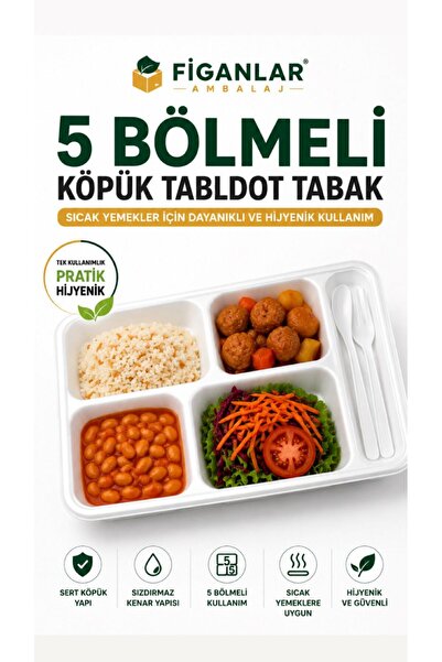 figanlar ambalaj 5 Bölmeli Köpük Tabldot Tabak Tek Kullanımlık Yemek Tabağı 5...