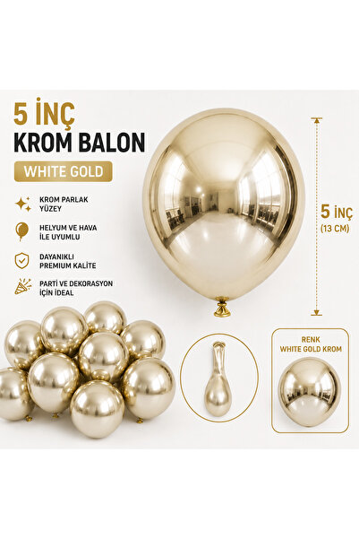 eğlencemarketi 10 Adet Krom Balon Renk Seçenekli 5 inç