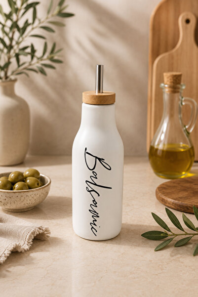 Karçiçeği Home Porselen Yağlık – Bambu Kapaklı Beyaz Modern Yağdanlık | Metal...