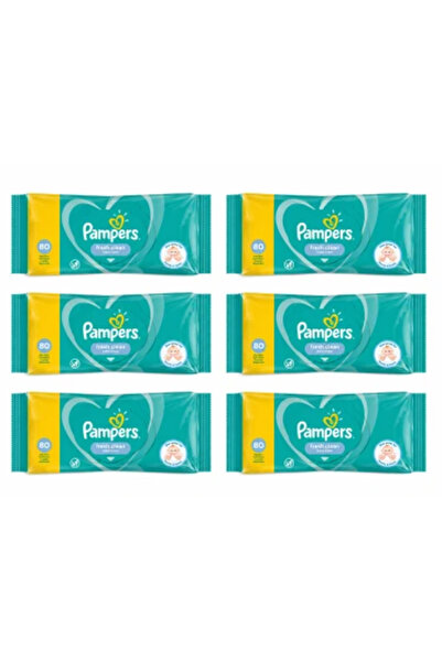 Pampers Pack of 6 X Baby Wet Wipes - Fresh Clean, 6x80 pcs total 480 pieces