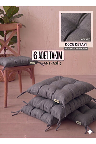 Mirayra Tekstil 6'lı Sandalye Minderi Seti Bağcıklı Pofidik Mutfak Balkon San...