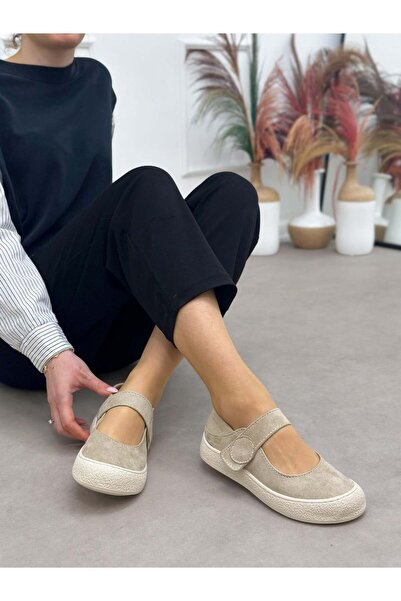 ERVANIN BUTİĞİ Beige Suede (Roley) Velcro Women's Sneakers