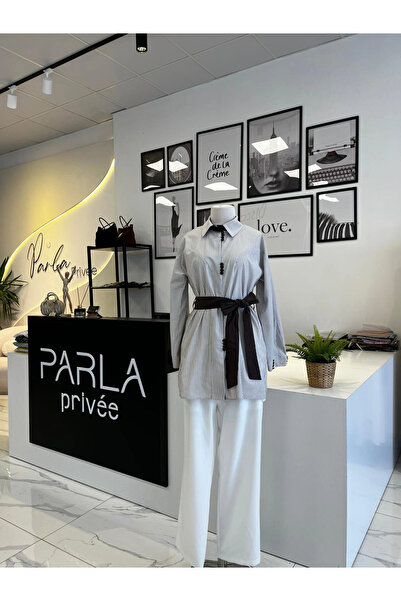 Parla Prive Biye Detaylı Çizgili Tunik
