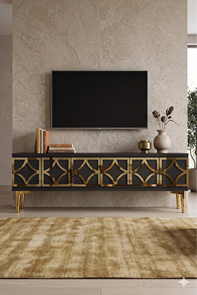 YUMEDİ DESİGN TSA1237AG - PLOVDİV TV STAND , TV SEHPASI 120CM ANTRASİT-GOLD