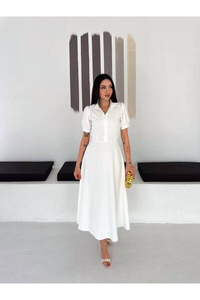 Narstorm Button Detailed Shirt Collar Dress