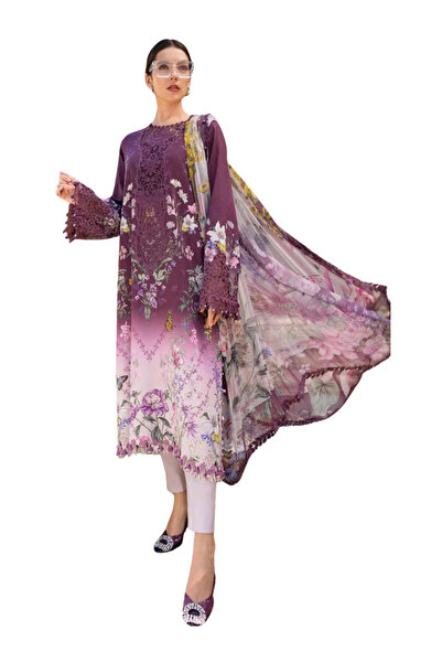 MYSMAR Plum 3-Piece Unstitched Lawn Suit - AFK2011 | Plum