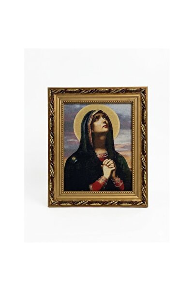 VERSET Textile Icon (Tapestry) Orthodox Our Lady of Sorrows, Gold Baroque Fra...