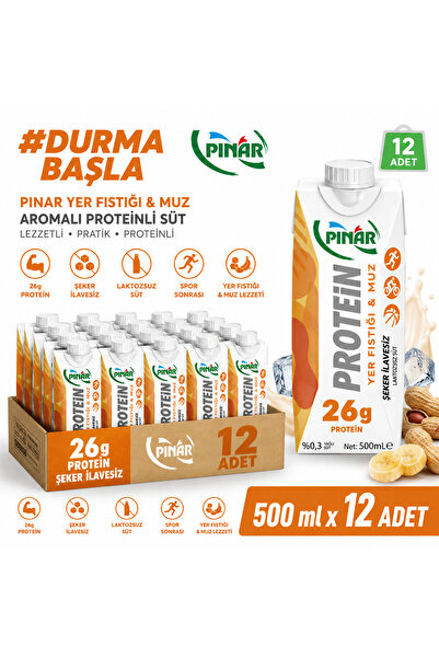 Pınar Laktozsuz Yer Fıstıklı & Muzlu Proteinli Süt 500 ml x 12 Adet