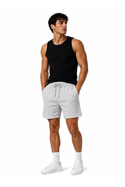 artofdress Set of 2 Men's Black-Grey Sports Tank Top and Pocketed Bermuda Shorts