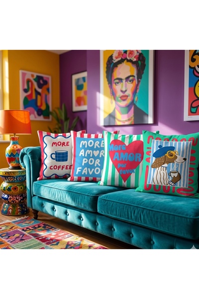 MİNOZA Digital Printed Colorful Lines Modern Design Decorative Throw Pillow C...
