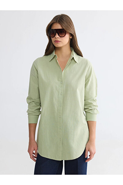 LC Waikiki Γυναικείο πουκάμισο τουνίκ LCW EVERYDAY Green Regular Fit
