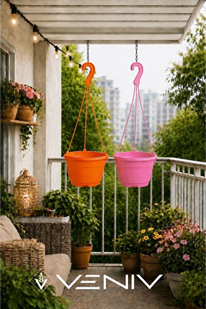 VENİV 2 Adet Askılı Dekoratif Saksı 18 cm Çap Yükseklik 12 cm