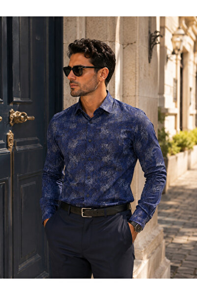 COLVIS MAN Men's Long Sleeve Slimfit Patterned Lycra Shirt