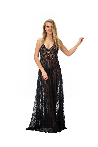 FIRST STYLE Turkish Lace Nightgown Black Color