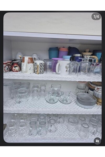Raf Derinliği 45 cm x 5 mt Ücretsiz Dikim ile Lüks Saten Kapitone Raf Örtüsü - Çekmece Örtüsü - Dolap Örtüsü - Beyaz & Krem